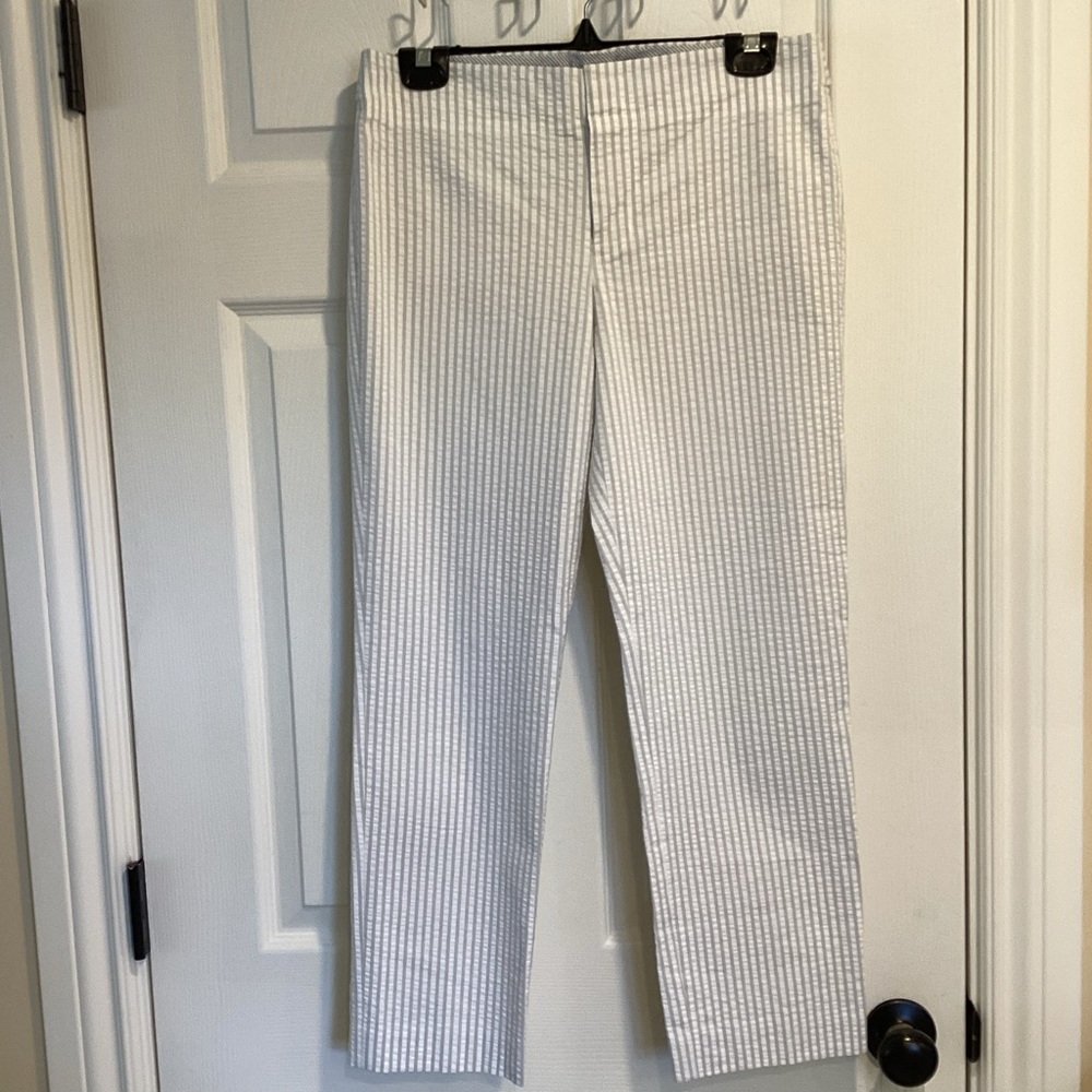 Club Monaco White & Light Gray Seersucker Straight Leg Pants